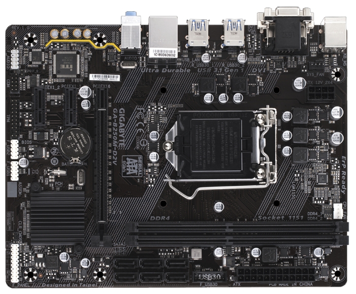 Gigabyte GA-B250M-D2V (Socket 1151, intel B250, 2*DDR4 2400, D-Sub, DVI-D, PCI-Ex16, Gb Lan, Audio (S/PDIF), USB 3.1, SATA 3.0, mATX)