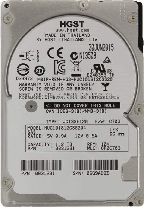 HGST Enterprise HDD 2.5" SAS  1200Gb, 10000rpm, 128MB buffer (HUC101812CSS204 C10K1800)