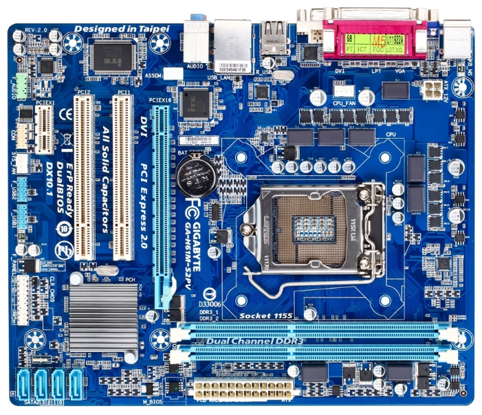 Gigabyte GA-H61M-S2PV (Socket 1155, intel H61, 2*DDR3 1333, VGA (DVI-D, D-Sub), PCI-Ex16, Gb Lan, Audio) mATX