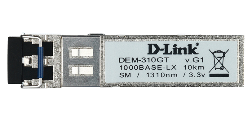 D-Link DEM-310GT/DD, 1-port mini-GBIC LX Single-mode Fiber Transceiver (up to 10km, support 3.3V power), DDM support