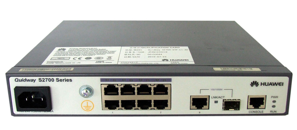 Huawei S2700-9TP-EI-AC(8 Ethernet 10/100 ports,1 dual-purpose 10/100/1000 or SFP,AC 110/220V) (02352340)