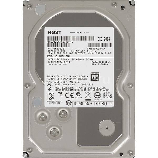HGST Enterprise HDD 3.5" SATA-III  2000Gb, 7200rpm, 128MB buffer (HUS726020ALE614  Hitachi Ultrastar Raid Edition)