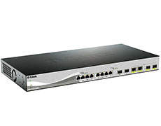 D-Link DXS-1210-10TS/A1A, 10 Gigabit Ethernet Smart Switch with 8-port 10GBASE-T and 2-port SFP+ 802.3x Flow Control, 802.3ad Link Aggregation, 802.1Q VLAN, 802.1p Priority Queues, Port mirroring, Jum