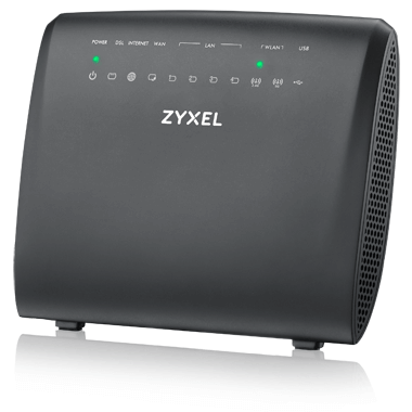 Zyxel VMG3925-B10B, 2xWAN  (GE RJ-45 и RJ-11), Annex A, profile 17a/30a, 802.11a/b/g/n/ac (2,4 + 5 ГГц) до 300+1300 Мбит/сек, 4xLAN GE, 1xUSB2.0 (поддержка 3G/4G модемов)