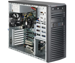 Supermicro SuperWorkstation Mid-Tower 5038A-IL no CPU(1) E3-1200v3/v4,4thGenCorei3,Pent,Cel/ noHS/ no memory(4)/ on board RAID 0/1/5/10/ internalHDD(4)LFF/ 2xGE/ 7xFH/ 1x500W Gold/ no Backplane