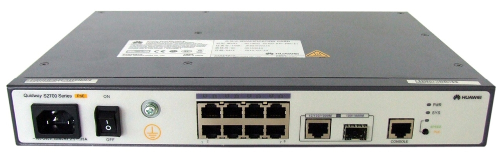 Huawei S2700-9TP-PWR-EI(8 Ethernet 10/100 PoE+ ports,1 dual-purpose 10/100/1000 or SFP,AC 110/220V) (02352335)