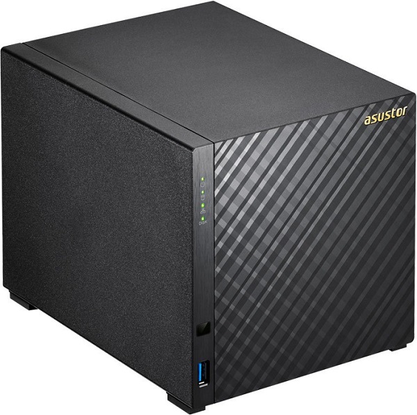 ASUSTOR AS3204T 4-Bay NAS/Media player/ Intel Celeron 1.6GHz Quad Core (burst up to 2.24 GHz)/2GBDDR3/noHDD,LFF(HDD,SSD),/1x1GbE(LAN)/3xUSB3.0,HDMI1.4b/4ip camera license ; 90IX00W1-BW3S10