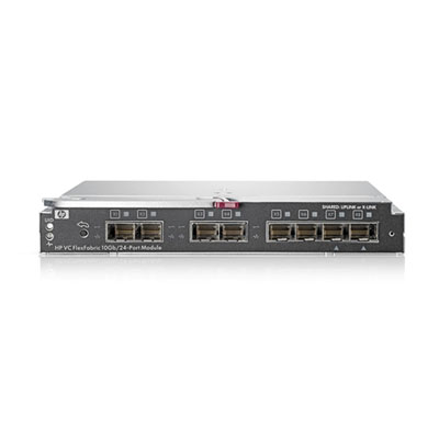 HP Virtual Connect FlexFabric 10Gb/24-port Module for c-Class (16x10Gb downlinks, 2x10Gb cross connect int links, 4x10Gb SFP+ slots, 4x10Gb or 8Gb FC SFP+ slots)