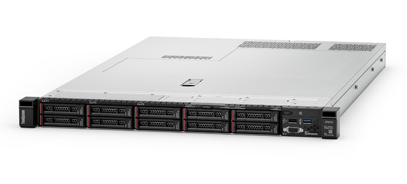 Lenovo TS ThinkSystem SR630 Rack 1U,Xeon 4110 8C(2.1GHz/85W),32GB/2Rx4 RDIMM (up to 24),noHDD 2,5"(up to 8),SR 930-8i (2GB Flash),noDVD,2xfree PCI,noGbE,2x750W Platinum p/s,2 power cord,XCC Enterprise