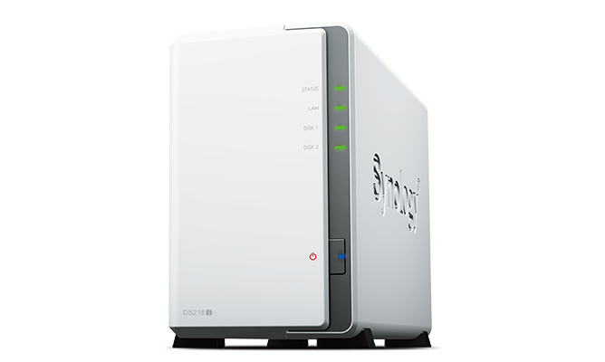 Synology DS218j DC1,3GhzCPU/512 Mb DDR3/RAID0,1/upto 2HDDs SATA(3,5')/2xUSB3.0/1GigEth/iSCSI/2xIPcam(upto 14)/1xPS repl DS216j