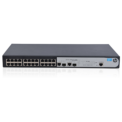 HPE  1910 24 Switch (24x10/100 RJ-45 + 2x10/100/1000 or SFP, Web, SNMP, L3 static, 19')