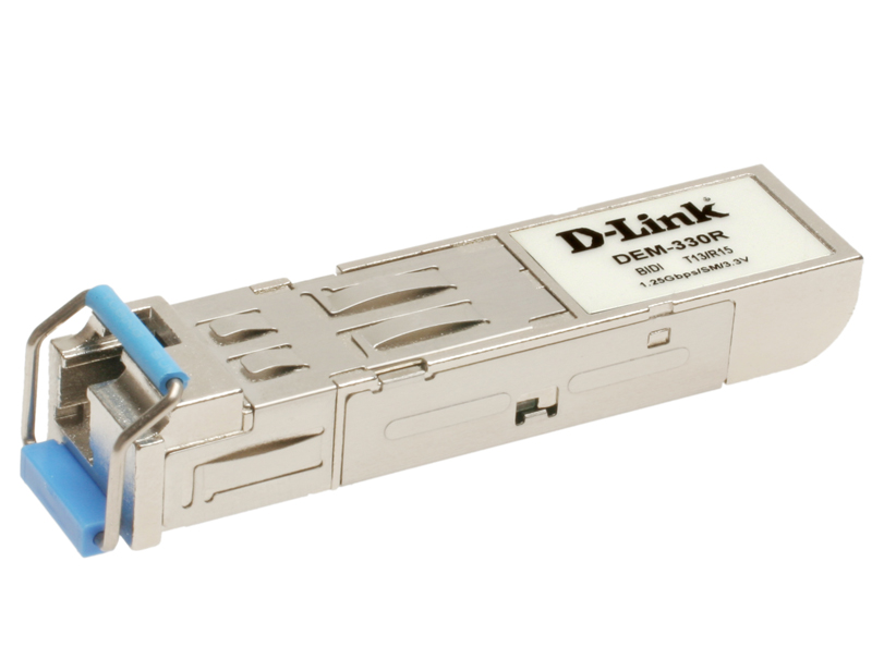 D-Link DEM-330R, WDM SFP Transceiver with 1 1000Base-BX-U port. DDM supportUp to 10km, single-mode Fiber, Simplex LC connector, Transmitting and Receiving wavelength: TX-1310nm, RX-1550nm, 3.3V power