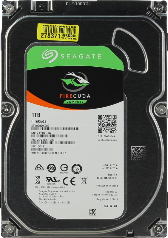 SSHD SATA Seagate 1000Gb (1Tb HDD + SSD 8 ГБ),ST1000DX002, FireCuda Guardian, 64Mb buffer, NCQ (аналог ST1000DX001)