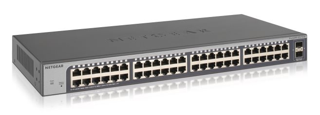 NETGEAR 50 портовый коммутатор (для монтажа в 19" стойку) с функциями энергосбережения: 48-портов 10/100/1000 Мбит/с и 2 порта SFP.