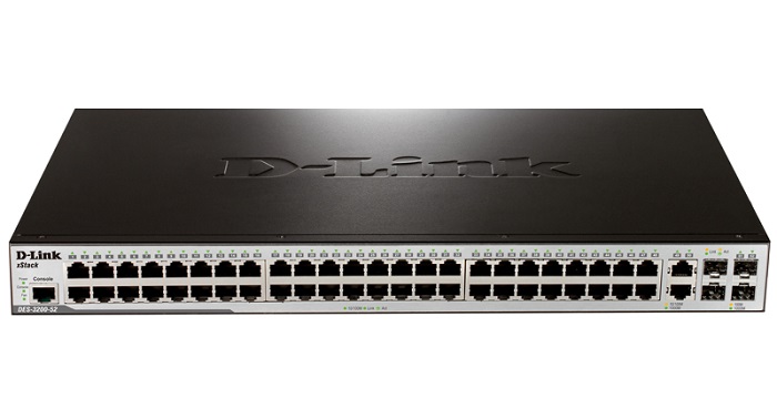 D-Link DES-3200-52/C1B, 48-Port 10/100Mbps + 2 Combo 1000BASE-T/SFP + 2 SFP L2 Management Switch 16K MAC address, 4K of 802.1Q VLAN Support, QoS  support, Traffic Segmentation, Bandwidth  Control (Per