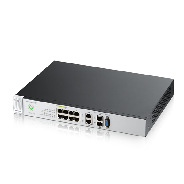 Zyxel Nebula NSW100-10P с управлением в облаке, 8xGE PoE+, 2xCombo (SFP/RJ-45), бюджет PoE 180Вт
