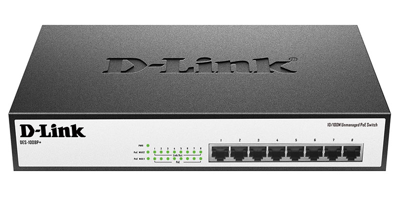 D-Link DES-1008P+/A1A, Ethernet Unmanaged Switch with 8 10/100-BaseTX PoE ports