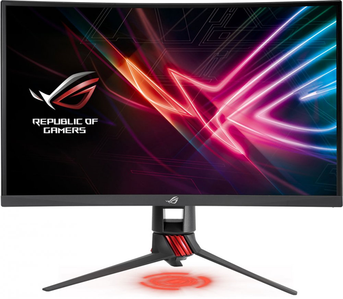 ASUS 31.5" ROG Strix XG32VQ VA LED изогнутый, ProGaming, 2560x1440, 4ms, 300cd/m2, 3000:1, 178°/178°, HDMI, DP, miniDP, USB, 144Hz, Tilt, Swivel, Height Adj, Aura light, Dark Gray, 90LM03S0-B01170