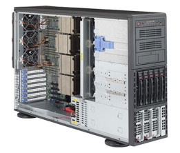 Supermicro SuperServer 4U 8048B-TR4F no CPU(4) E7-8800v3/v4,E7-4800v3/v4 no memory(32)/ on board RAID 0/1/5/10/ HDD(5)LFF/ 2xGE/ 4x PCI-E/ 2x1400W/ Backplane 5xSATA/SAS