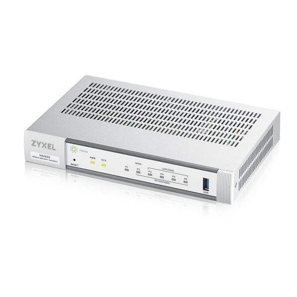 Zyxel Nebula NSG50 с управлением в облаке, 1xWAN GE/SFP, 4xLAN GE, 1xUSB, IDP, Application Patrol, VPN (IPSec, L2TP over IPSec), fanless