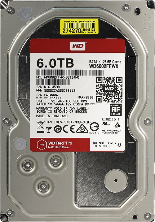 Western Digital HDD SATA-III  6000Gb Red PRO for NAS WD6002FFWX, 7200rpm, 128MB buffer