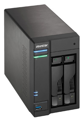 ASUSTOR AS6202T 2-Bay NAS/Media player/ Intel Celeron 1.6GHz Quad Core (burst up to 2.08 GHz)/4GBDDR3/noHDD,LFF(HDD,SSD),/2x1GbE(LAN)/3xUSB3.0,HDMI/4ip camera license ; 90IX00I1-BW3S10