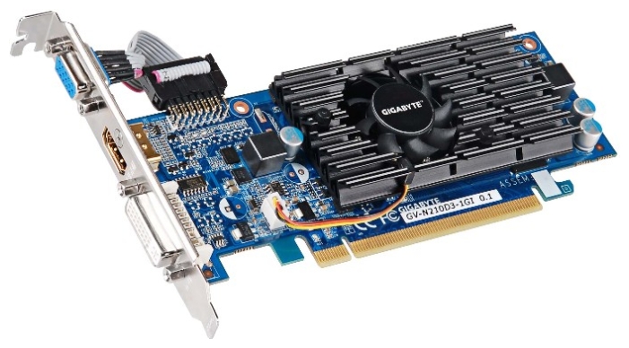 Gigabyte GV-N210D3-1GI (NVIDIA GeForce 210 590 MHz, DDR3 1200 MHz, 64-разрядная, DVI-I*1/HDMI*1/D-Sub*1)
