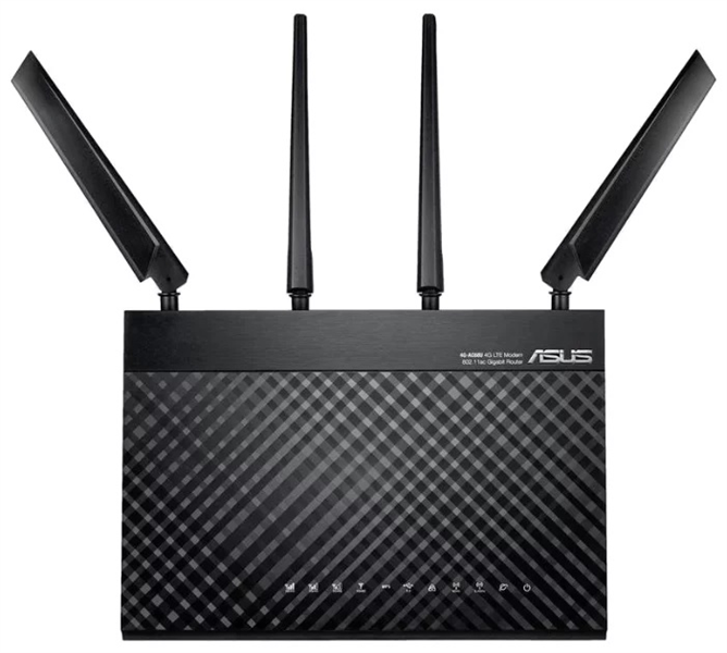 ASUS 4G-AC68U // роутер 802.11b/g/n/ac со встроенным LTE модемом, до 600 + 1300Мбит/c, 2,4 + 5 гГц, 2 антенны LTE, 2 антенны + 1 внутренние Wi-FI, USB, GBT LAN ; 90IG03R1-BM2000