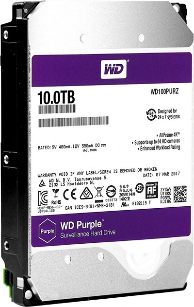 Western Digital HDD SATA-III  10000Gb Purple WD100PURZ, IntelliPower, 256MB buffer (DV&NVR)