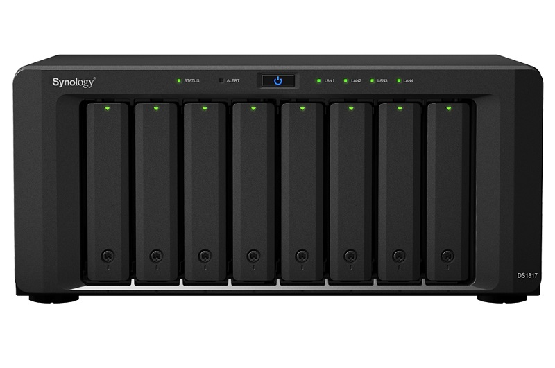 Synology DS1817  QC1,7GhzCPU/4Gb DDR3/RAID0,1,10,5,,6/upto 8hot plug HDDs SATA(3,5' or 2,5')(upto18 with 2xDX517)/2xUSB3.0/2eSATA/2GE+2х10GE RJ-45/iSCSI/2xIPcam(upto 30)/1xPS