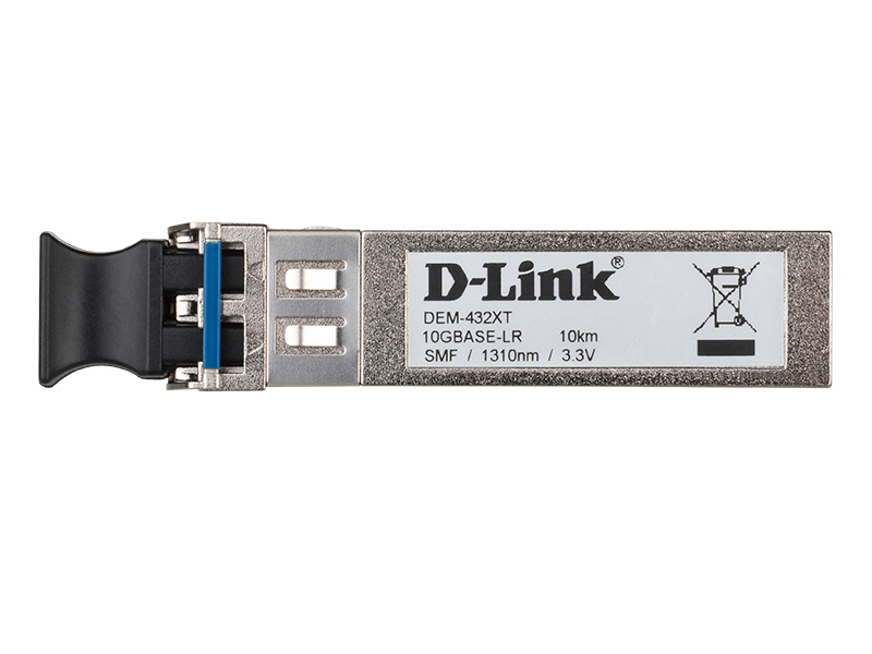 D-Link 432XT/A1A, SFP+ Transceiver with 1 10GBase-LR port. Up to 10km, single-mode Fiber, Duplex LC connector, Transmitting and Receiving wavelength: 1310nm, 3.3V power.