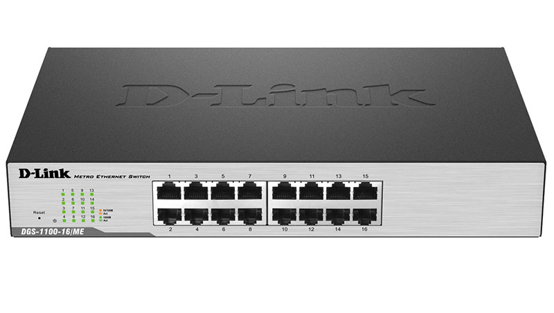 D-Link DGS-1100-16/ME/B2A, 16-port 10/100/1000Base-T Metro Ethernet Switch 16-port 10/100/1000Base-T Metro Ethernet Switch 802.3x Flow Control, 802.3ad Link Aggregation, PortMirroring,  802.1Q VLAN up