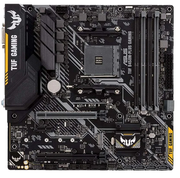 ASUS TUF B450M-PLUS GAMING, Socket AM4, B450, 4*DDR4, DVI+HDMI, CrossFireX, SATA3 + RAID, Audio, Gb LAN, USB 3.1*6, USB 2.0*6, COM*1 header (w/o cable), mATX ; 90MB0YQ0-M0EAY0