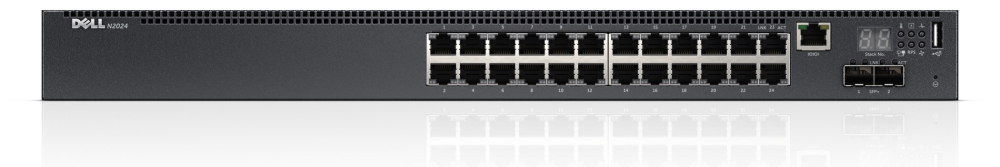 DELL Networking N2024, 24x1GbE, 2x10GbE SFP+ fixed ports, Stackable, no Stacking Cable, air flow from ports to PSU, PDU, 3YPSNBD (210-ABNV)