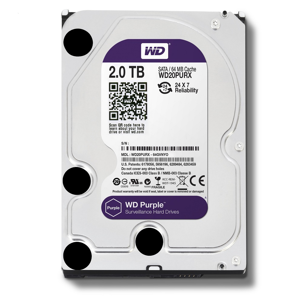 Western Digital HDD SATA-III  2000Gb Purple WD20PURX, IntelliPower, 64MB buffer (DV-Digital Video)