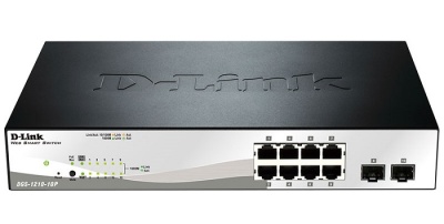 D-Link DGS-1210-10P/F1A, L2 Smart Switch with  8 10/100/1000Base-T ports and 2 1000Base-X SFP ports (8 PoE ports 802.3af/802.3at (30 W), PoE Budget 78 W).16K Mac address, 802.3x Flow Control, 4K of 8