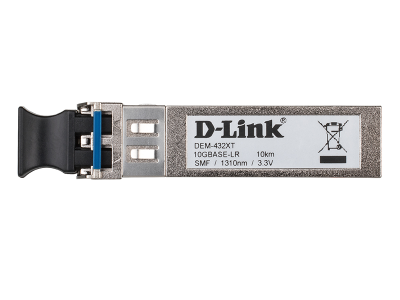 D-Link 432XT/A1A, SFP+ Transceiver with 1 10GBase-LR port. Up to 10km, single-mode Fiber, Duplex LC connector, Transmitting and Receiving wavelength: 1310nm, 3.3V power.