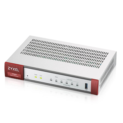 Zyxel Межсетевой экран VPN50, 2xWAN GE (RJ-45 и SFP), 4xLAN/DMZ GE, USB3.0, AP Controller (4/36) c пониженным шифрованием, включена подписка фильтрации контента на один год и Geo IP, до 20 пользовател