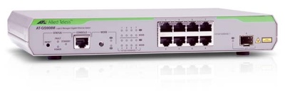 Allied telesis 8 x  10/100/1000Mbps port managed switch with 1 SFP uplink slot, Fixed AC power supply, RJ45 Console connector
