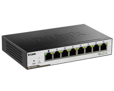 D-Link DGS-1100-08PD/B1A, L2 Smart Switch with 7 10/100/1000Base-T ports and 1 10/100/1000Base-T PD port.8K Mac address, 802.3x Flow Control, Port Trunking, Port Mirroring, IGMP Snooping, 32 of 802.