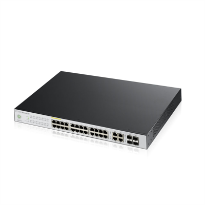 Zyxel Nebula NSW100-28P с управлением в облаке, 24xGE PoE+, 4xCombo (SFP/RJ-45), бюджет PoE 375Вт