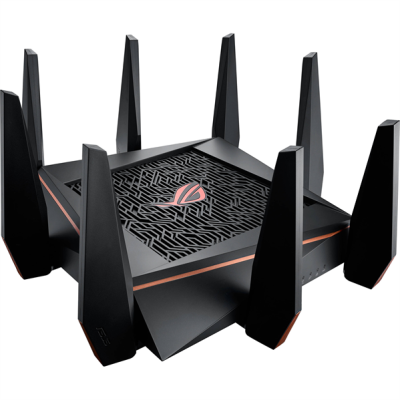 ASUS GT-AC5300 // роутер 802.11b/g/n/ac, до 1000 + 2167 + 2167Мбит/c, 2,4 + 5 гГц, 8 антенн, USB, GBT LAN + 8*RJ45 ; 90IG03S1-BN2G00