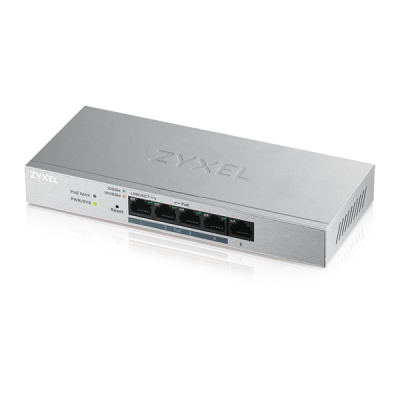 Zyxel Smart коммутатор PoE+ GS1200-5HP, 5xGE (4xPoE+), настольный, бесшумный, бюджет PoE 60 Вт