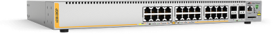 Allied Telesis L2+ managed switch, 24 x 10/100/1000Mbps POE+ ports, 4 x SFP uplink slots, 1 Fixed AC power supply
