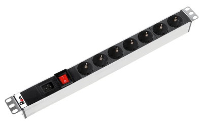 Блок розеток Rem-16 с выкл., 7 Shuko, вход IEC 60320 C20, 16A, алюм., 19"